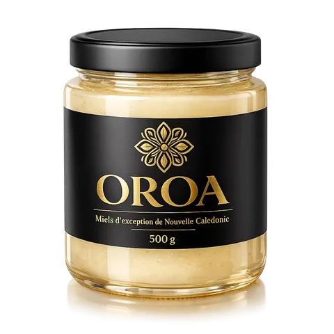 Jar of OROA niaouli honey, honey from New Caledonia